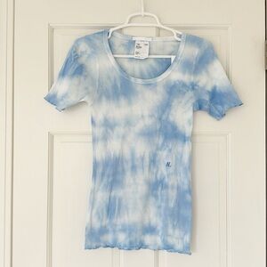 NWT HELMUT LANG shirt size S blue white shortsleeve cotton tie dye